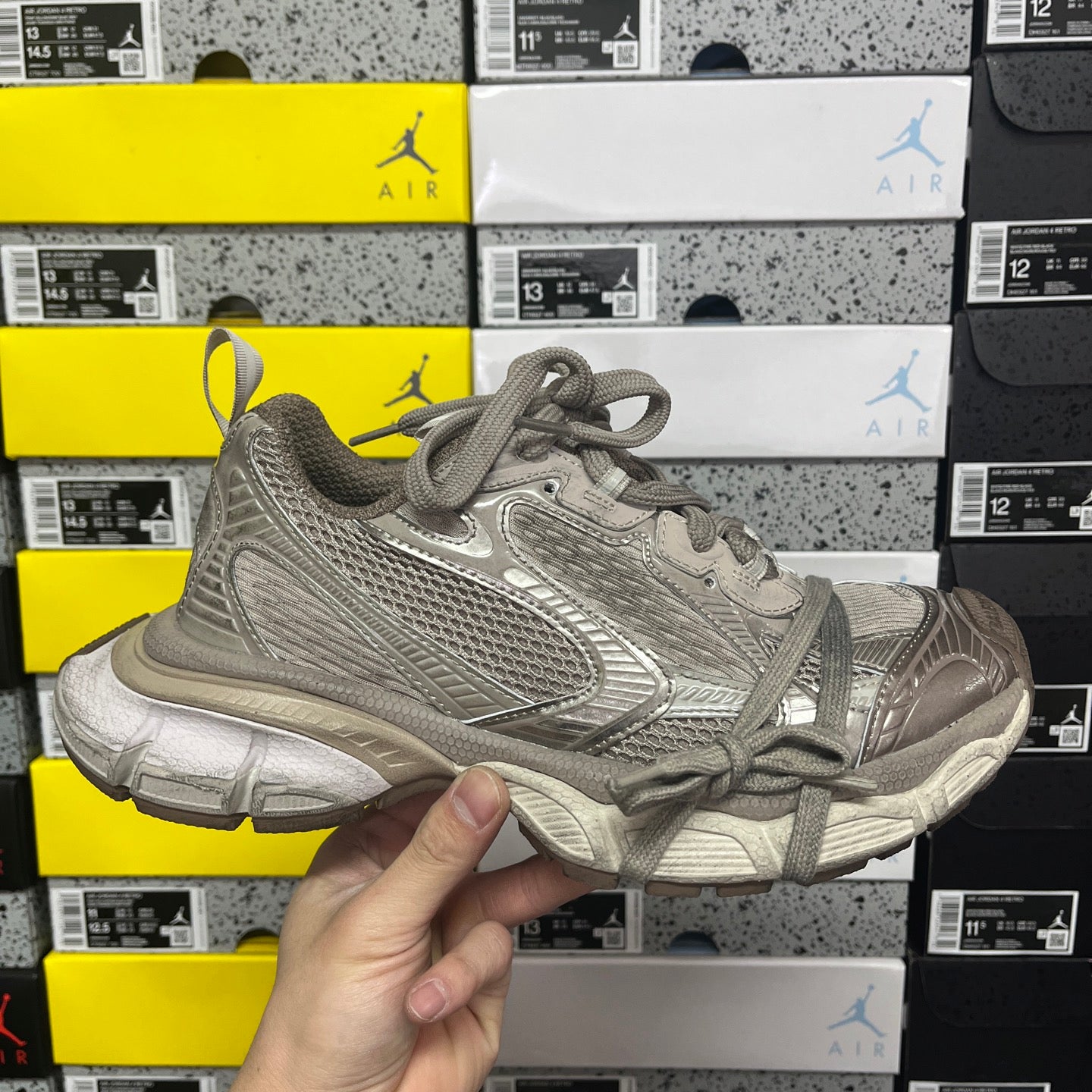 Balenciaga unisex running shoes in gray, lace-up front, textured mesh upper, cushioned sole