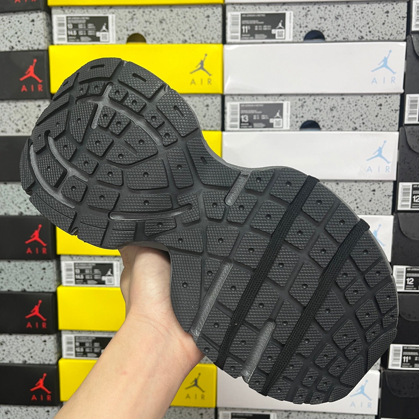 Balenciaga sneaker outsole with deep tread pattern and black rubber traction