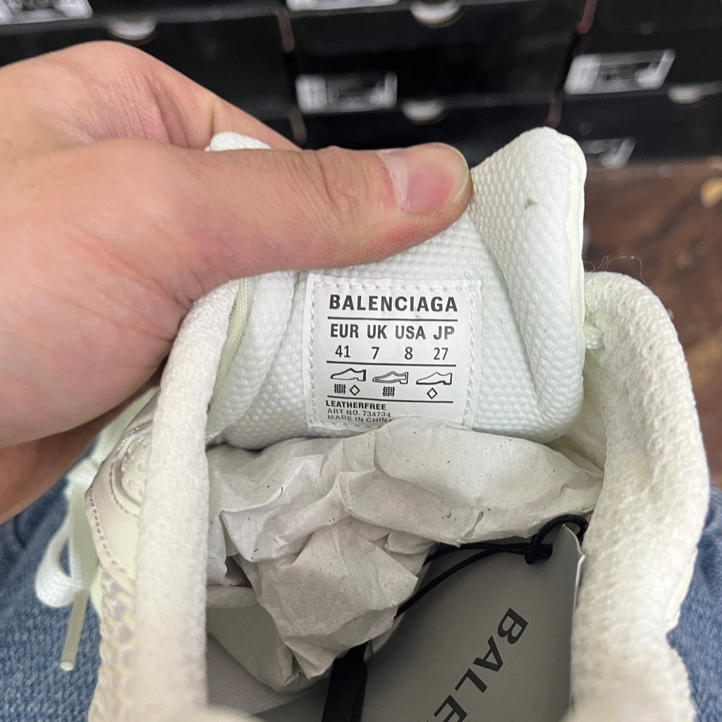 Balenciaga sneaker size label in white shoe lining, with EUR/UK/USA sizing