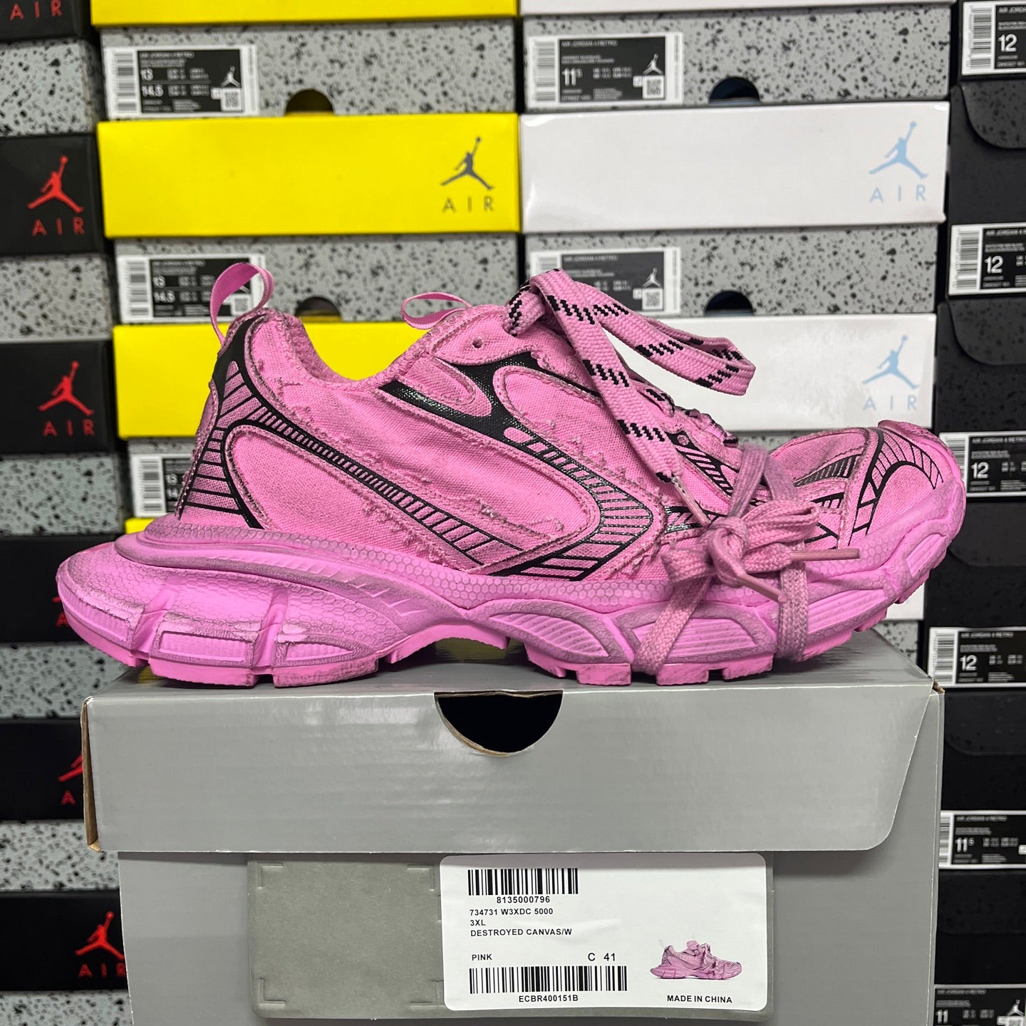 Pink Balenciaga unisex sneaker, side view with laces and cushioned outsole