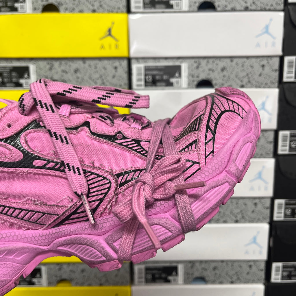 Pink Balenciaga unisex sneaker, angled side view showing woven upper and laces