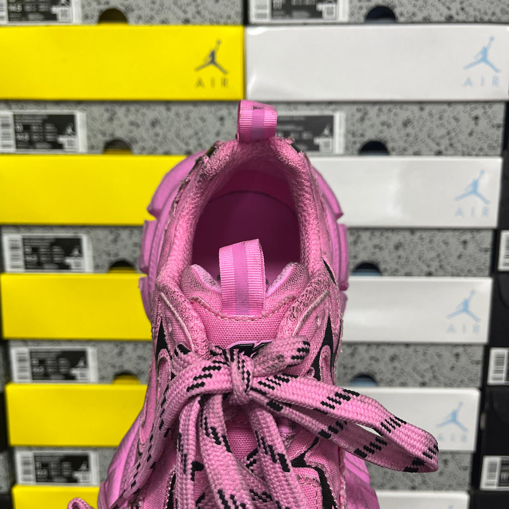 Pink Balenciaga unisex sneaker, back heel view with rear pull loop