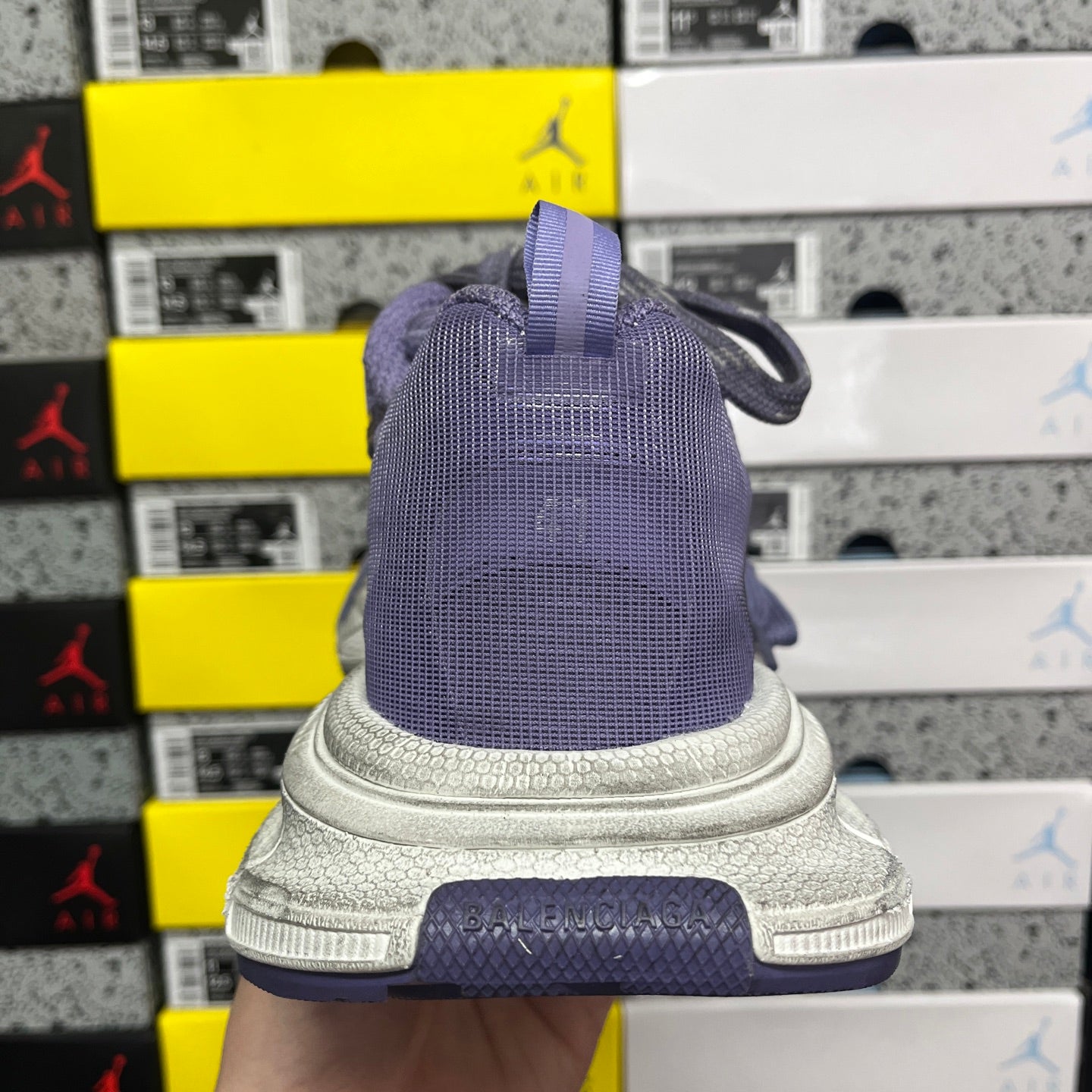 Balenciaga unisex sneaker heel in purple knit with white outsole