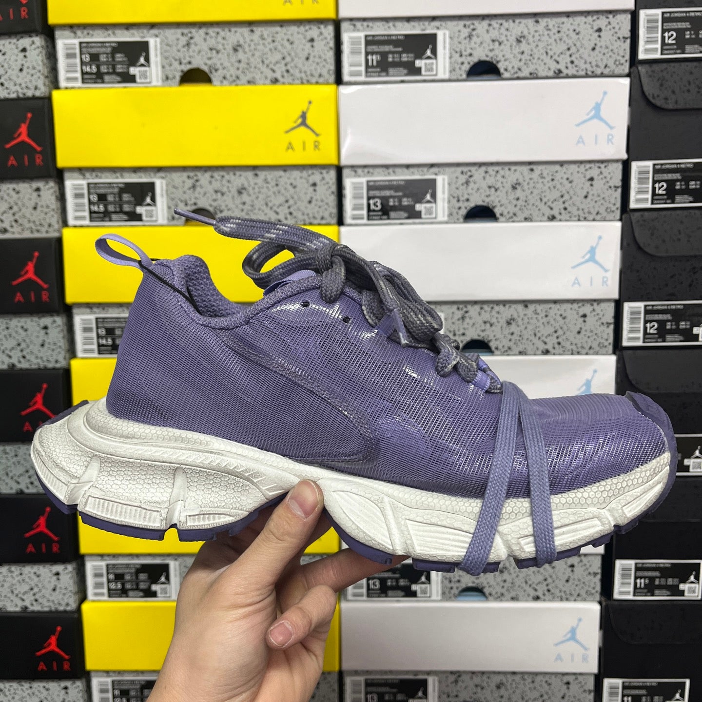 Balenciaga unisex sneakers in purple knit with lace-up front and white sole
