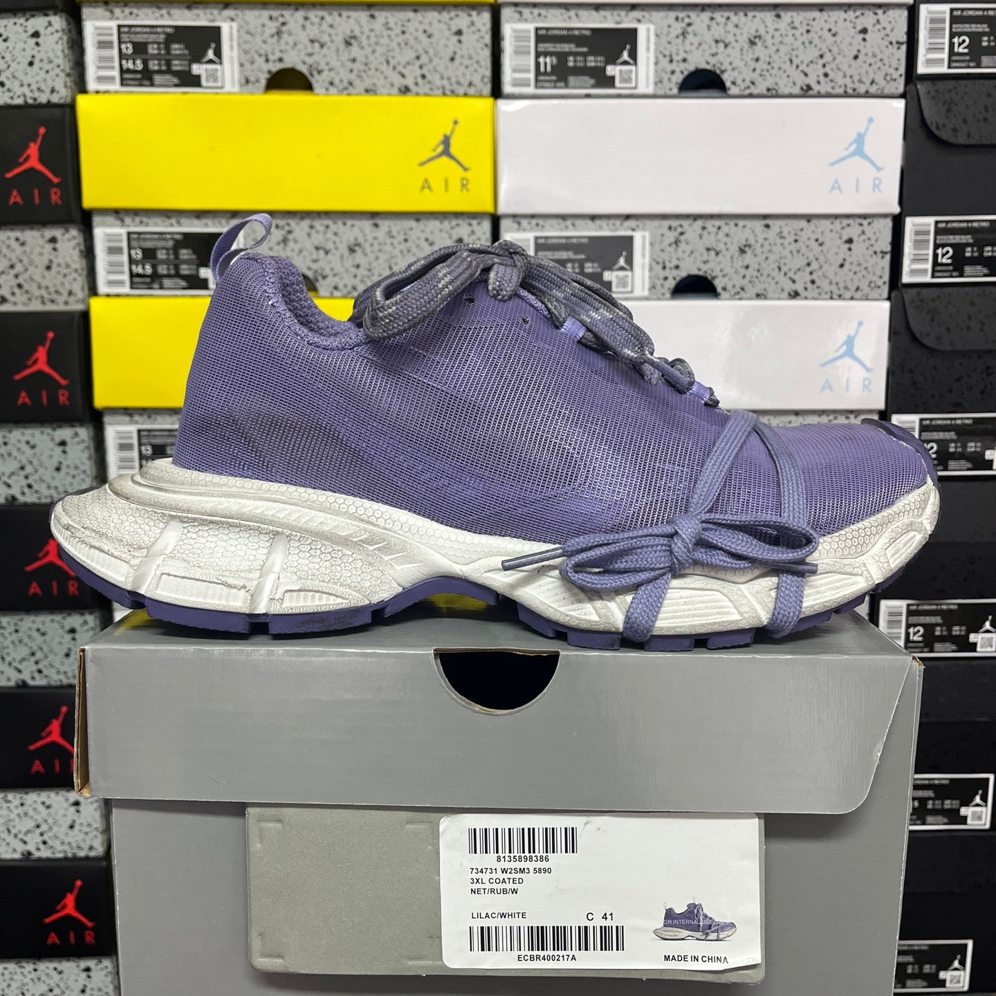 Balenciaga unisex sneakers, purple upper with lace-up closure and white sole