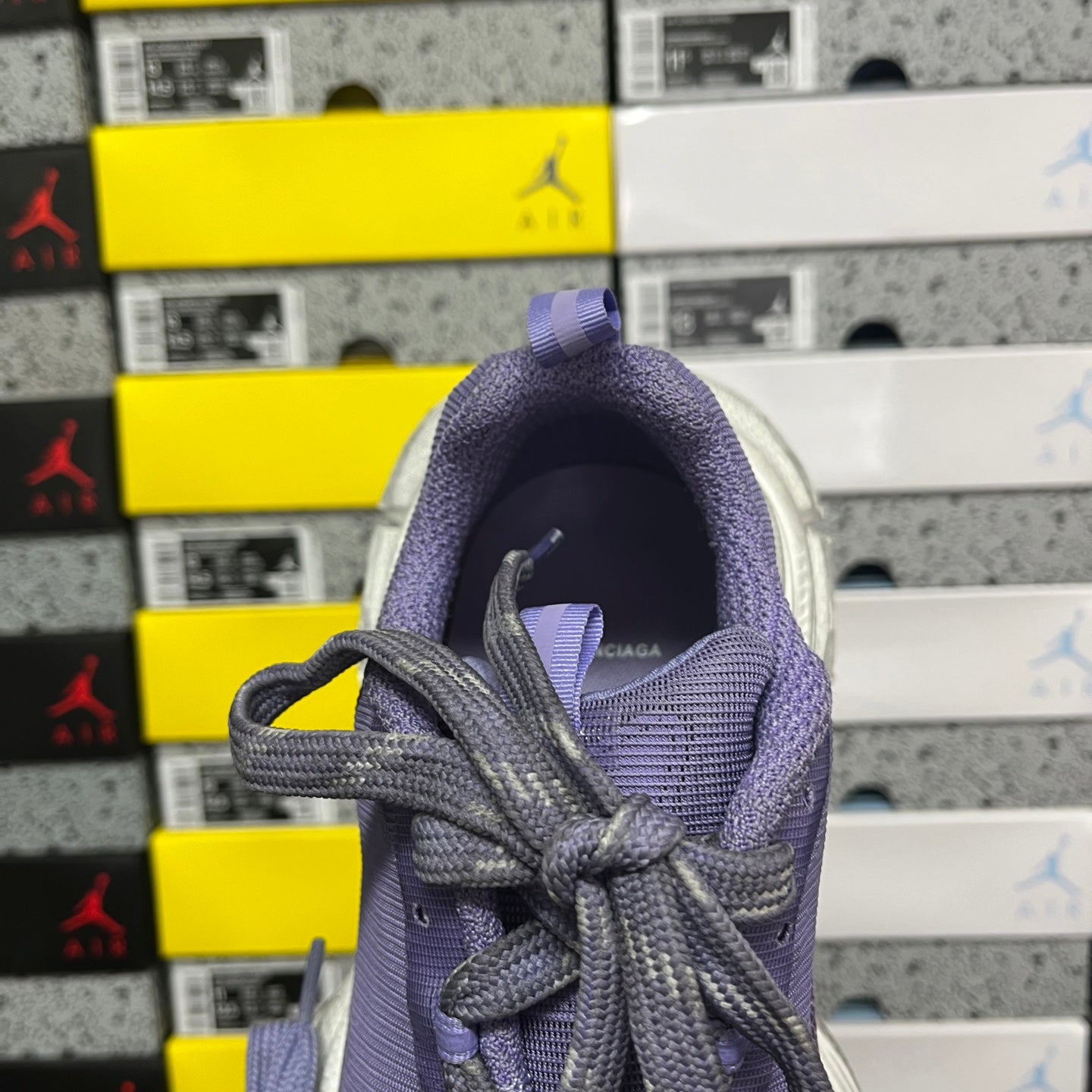 Balenciaga unisex sneaker tongue and lace-up front in purple knit