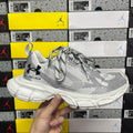 Balenciaga unisex running shoes, gray knit upper, white laces, thick sole