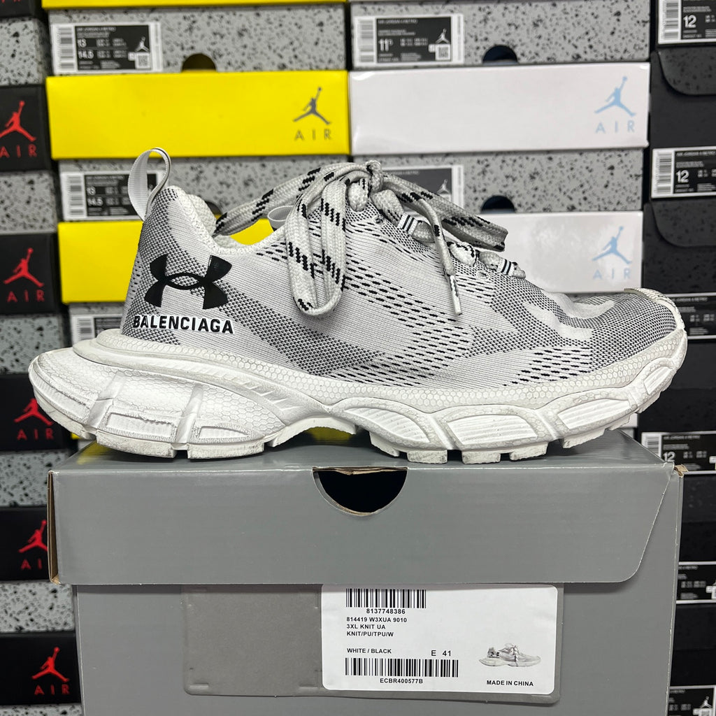 Balenciaga unisex shoes with Under Armour-style logo, gray knit, white sole