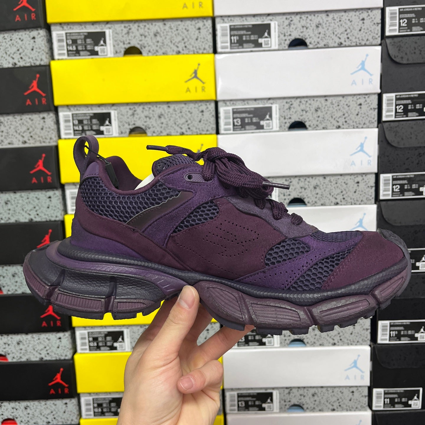 Balenciaga unisex purple lace-up sneakers with mesh toe and thick sidewalls