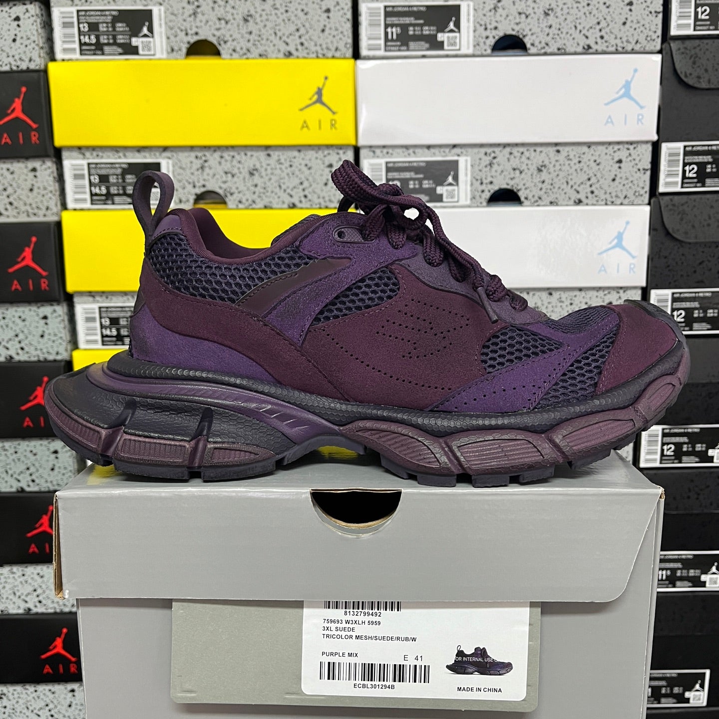 Balenciaga unisex purple lace-up sneakers with cushioned midsole and mesh upper