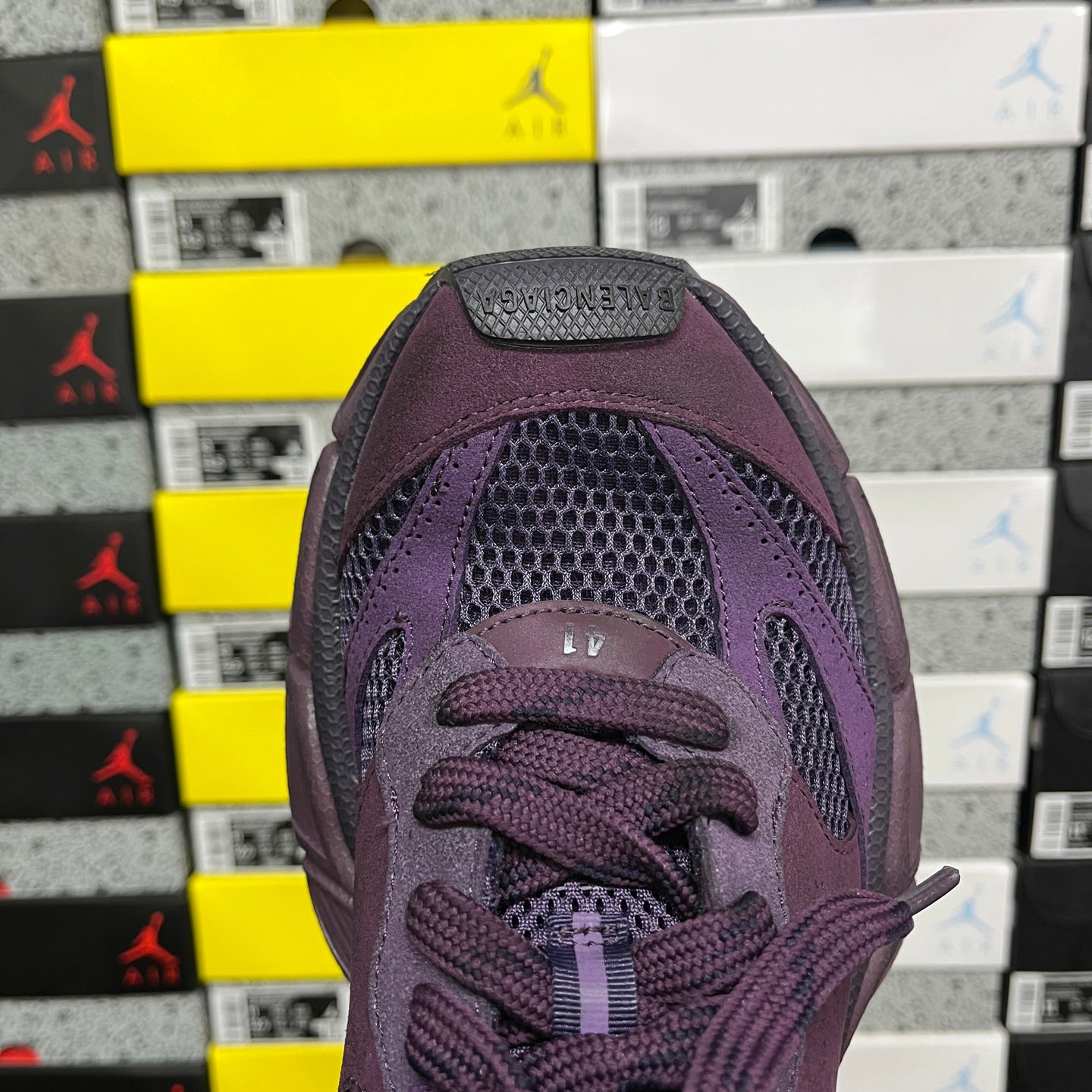 Balenciaga unisex sneaker tongue with BALENCIAGA logo and woven mesh detail