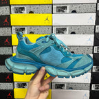 Balenciaga unisex sneakers, teal blue lace-up with chunky midsole and mesh upper