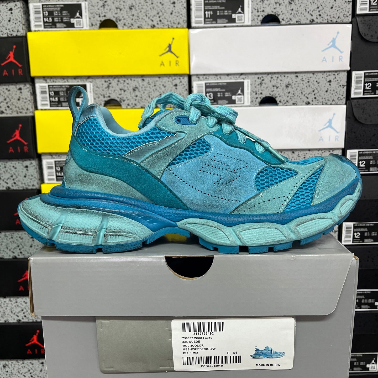 Balenciaga unisex sneakers, teal blue lace-up with thick rubber sole and mesh upper