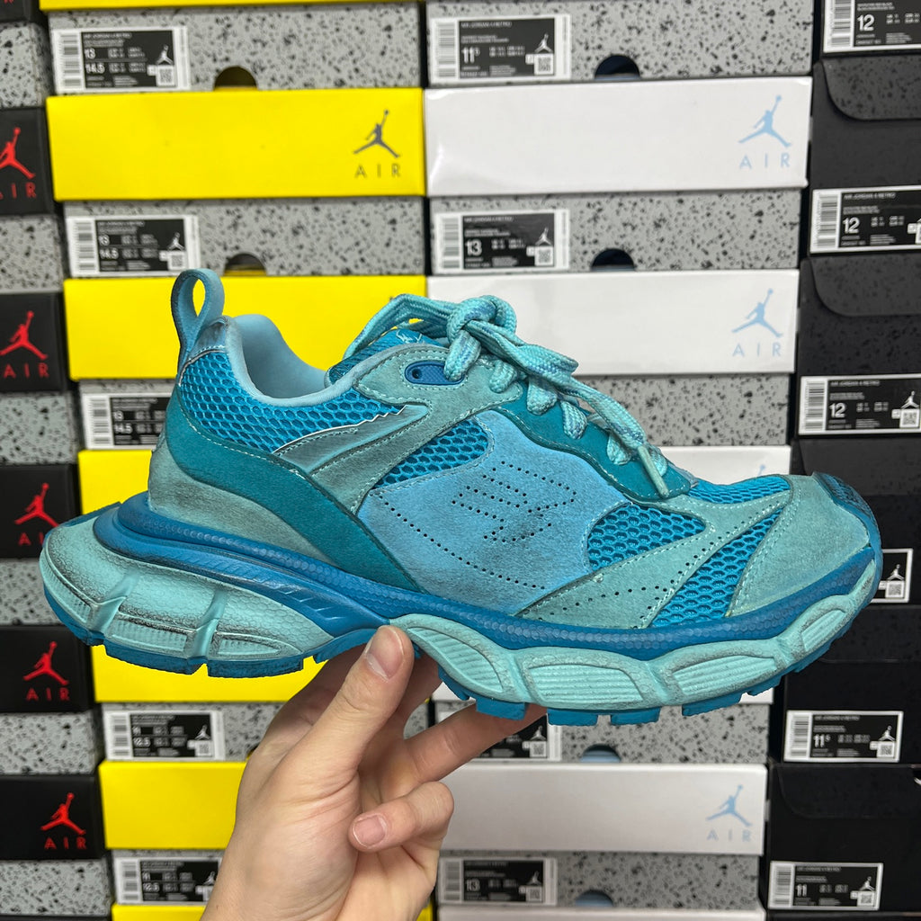 Balenciaga unisex sneakers in teal blue with mesh panels, suede overlays, lace-up