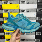 Balenciaga unisex sneakers in teal blue with mesh panels, suede overlays, lace-up