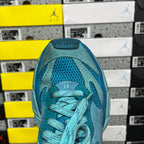 Balenciaga unisex sneaker tongue with lace-up eyelets, teal blue fabric