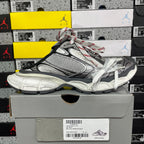 Balenciaga unisex sneaker, gray mesh upper with black overlays, white lace-up