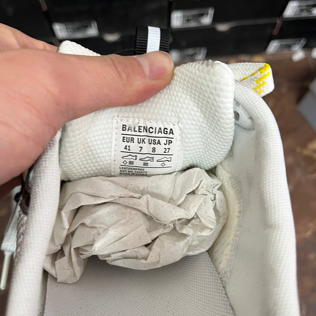 Balenciaga unisex sneakers interior label on white mesh collar, size markings visible