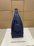 Louis Vuitton monogram sling bag in dark blue with top handle and front round pouch