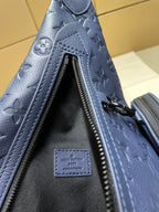 Dark blue monogram sling bag open pocket with metal zipper and fabric lining