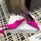 Women's hot pink slingback pump with bow tie and pointed toe