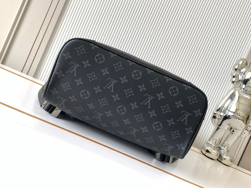 Louis Vuitton men's monogram pouch bag with zipper top and leather side straps