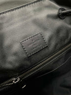 Louis Vuitton monogram label patch with zipper pull, dark gray canvas