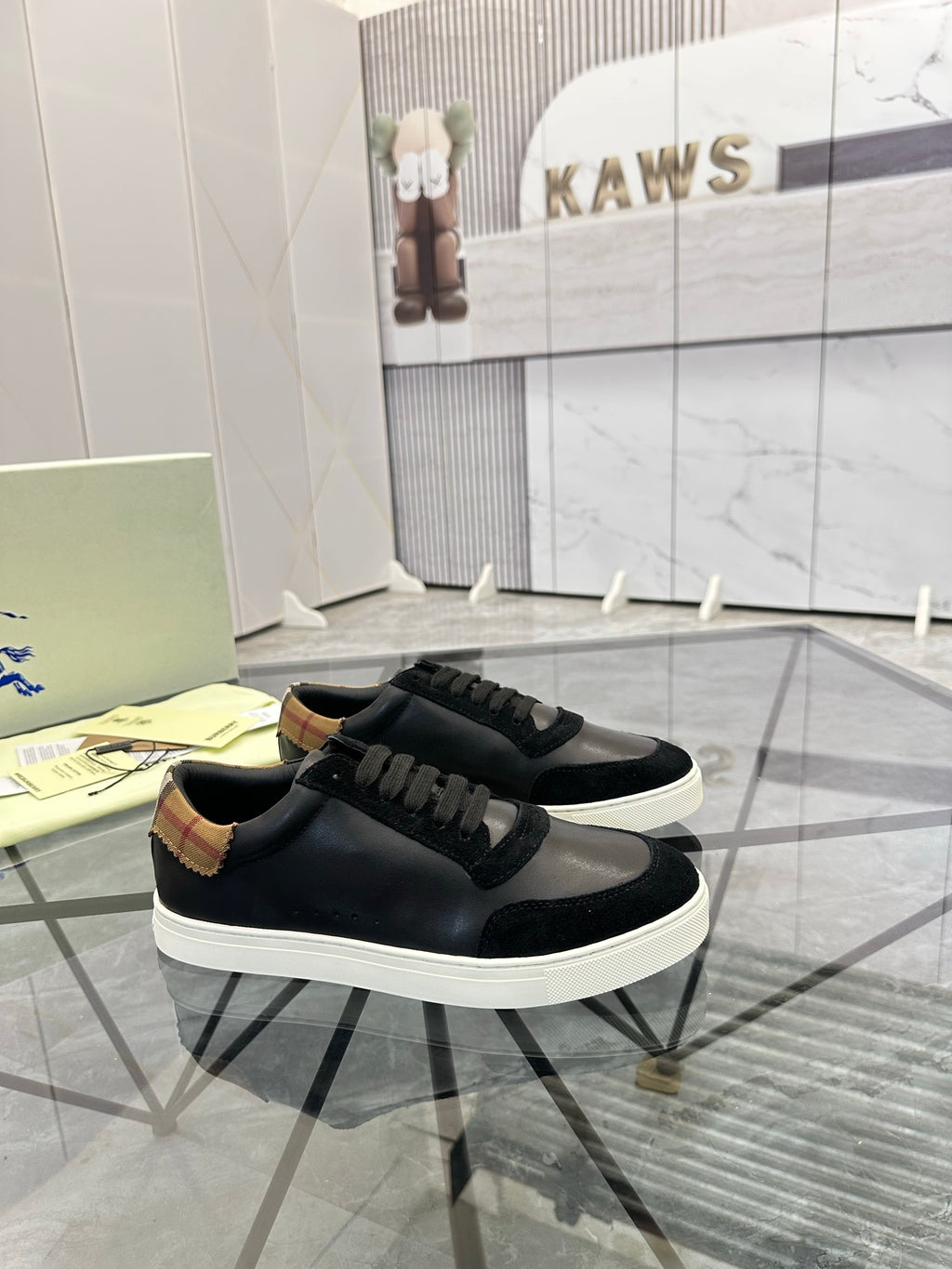 Burberry strap sneakers, black slip-on style with velcro strap and white rubber sole