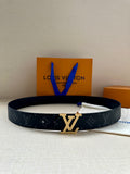 Louis Vuitton monogram belt with gold-tone LV buckle, dark canvas strap