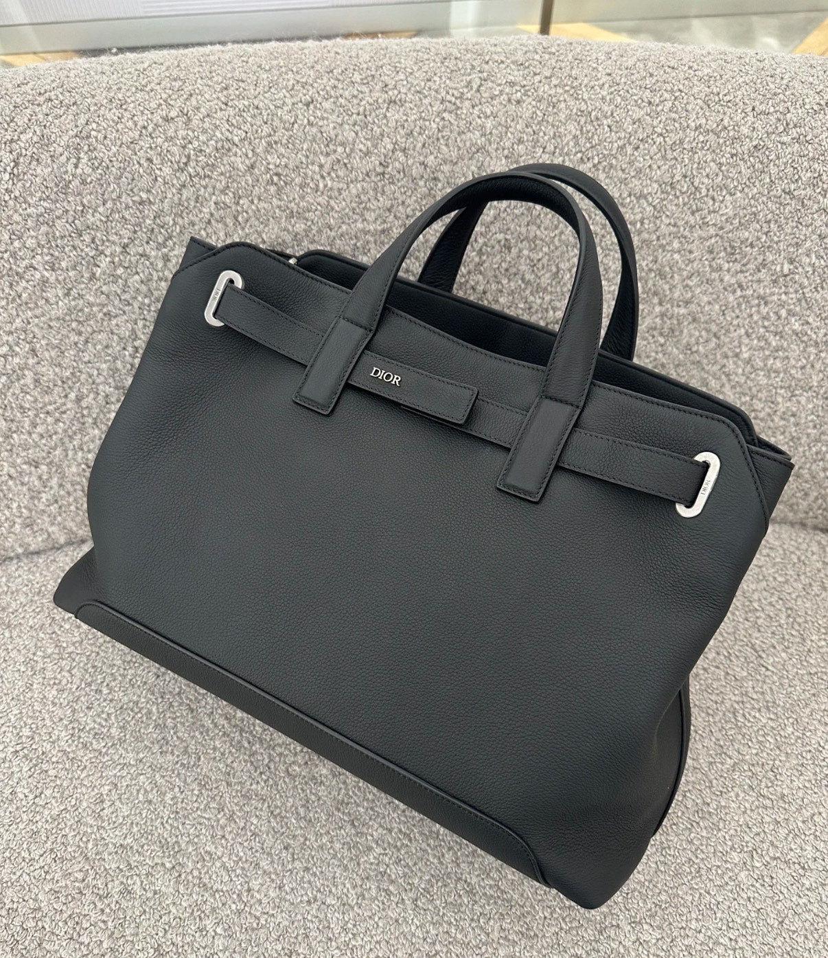 Dior structured tote bag with top handles and front logo