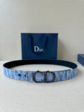 Dior belt with blue patterned strap and double round buckle