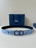 Dior belt with blue patterned strap and double round buckle