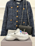 Balenciaga ladies silver slip-on sneakers with side perforations and decorative charms