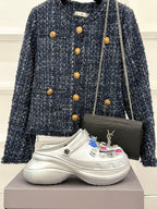Balenciaga ladies silver slip-on sneakers with side perforations and decorative charms