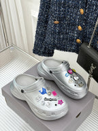 Balenciaga ladies silver slip-on sneakers with colorful logo and star charm details