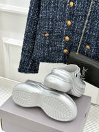 Balenciaga ladies silver slip-on sneakers with textured tread soles on the box