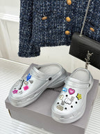 Balenciaga ladies silver slip-on sneakers with colorful heart, bear and star charms