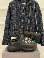 Balenciaga black embellished slip-on clogs with charm pins on front