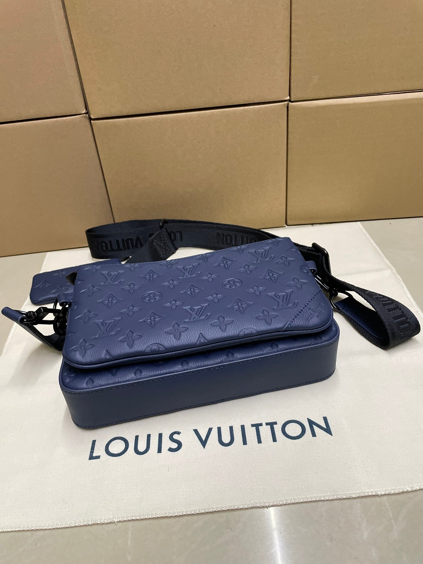 Louis Vuitton men's bag set, navy monogram crossbody with matching small pouch