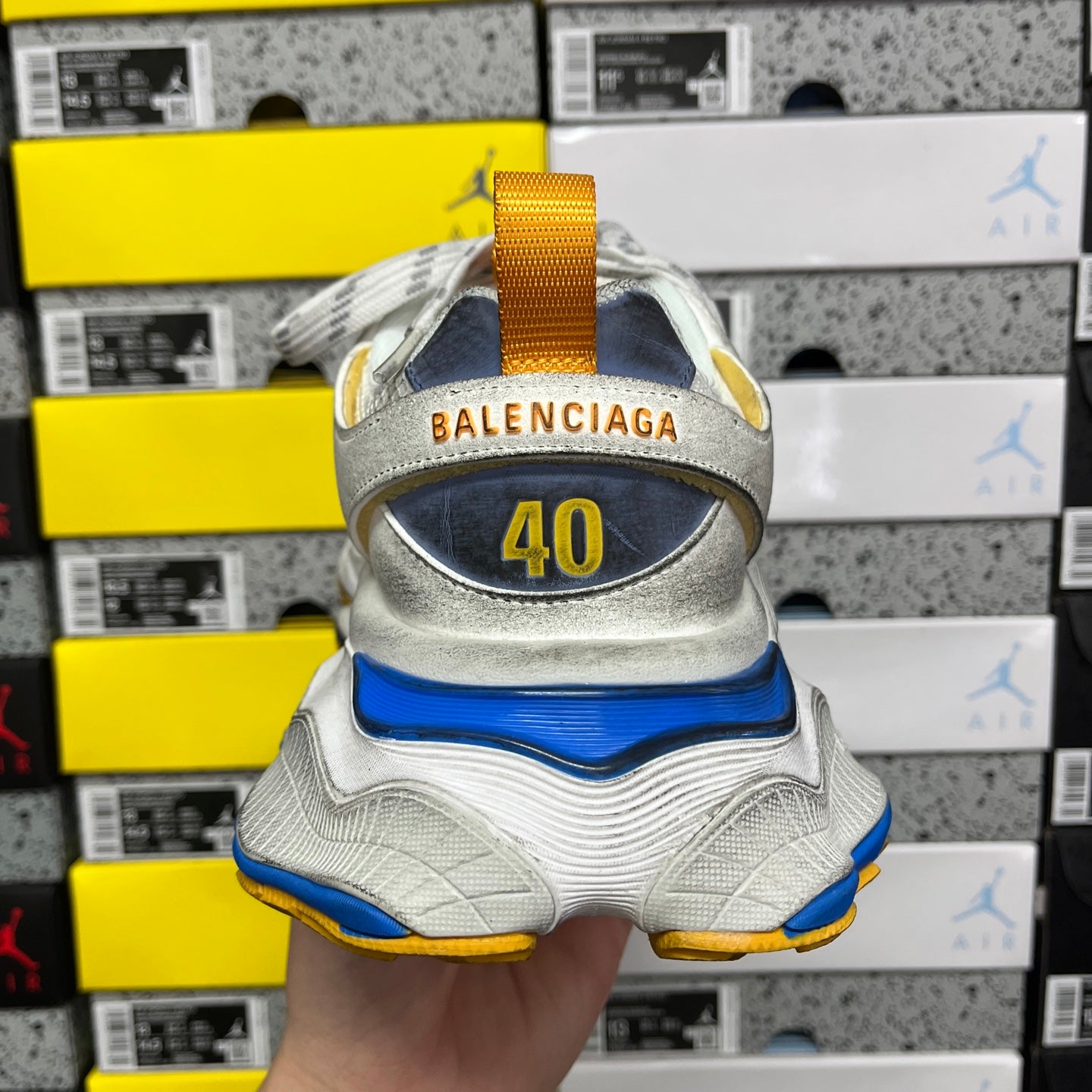 Balenciaga unisex sneaker heel with 'BALENCIAGA' text and '40' on back