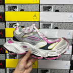 Silver and pink chunky sneaker with lace-up front and mesh panels