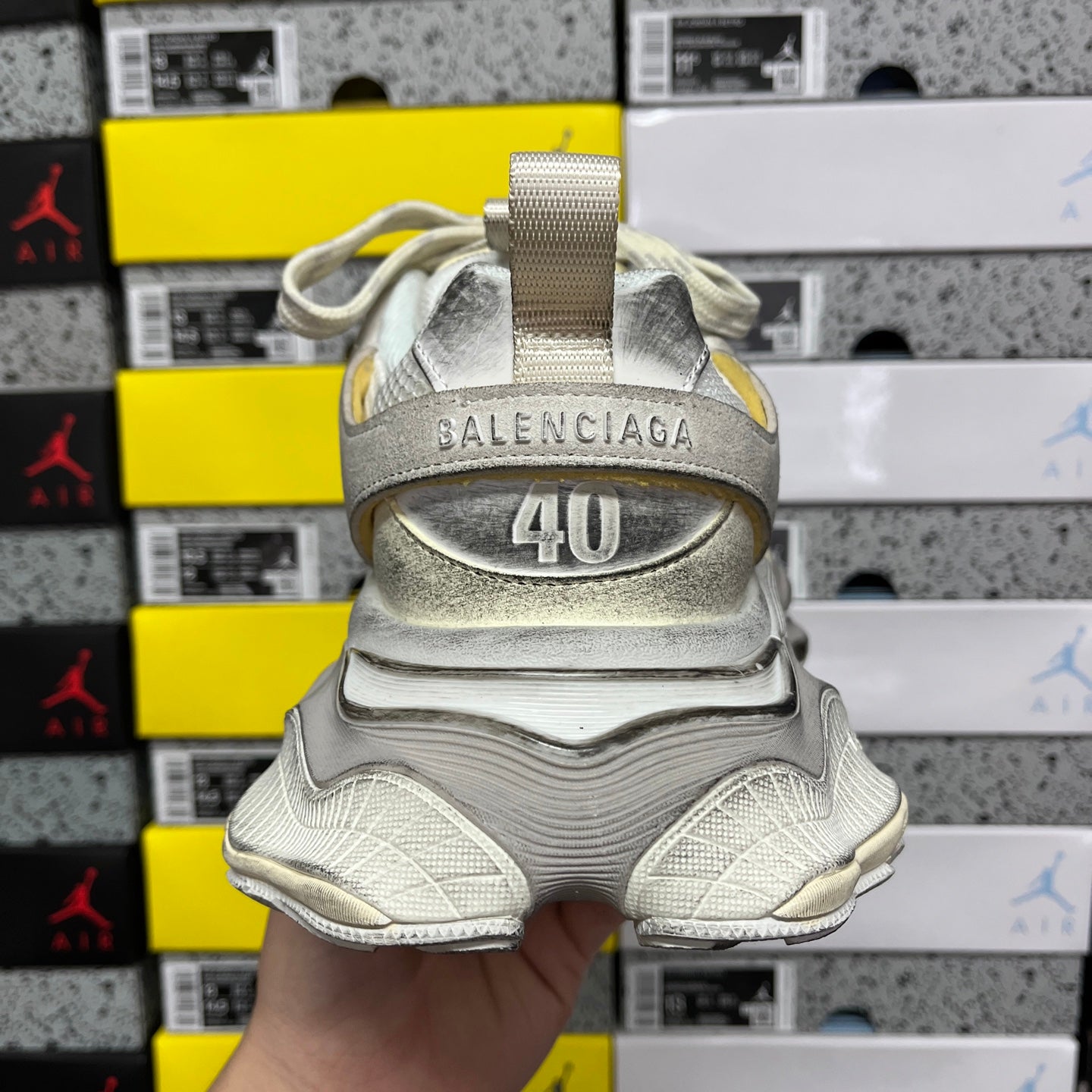 Balenciaga unisex sneakers, metallic silver heel with “BALENCIAGA” and size “40”