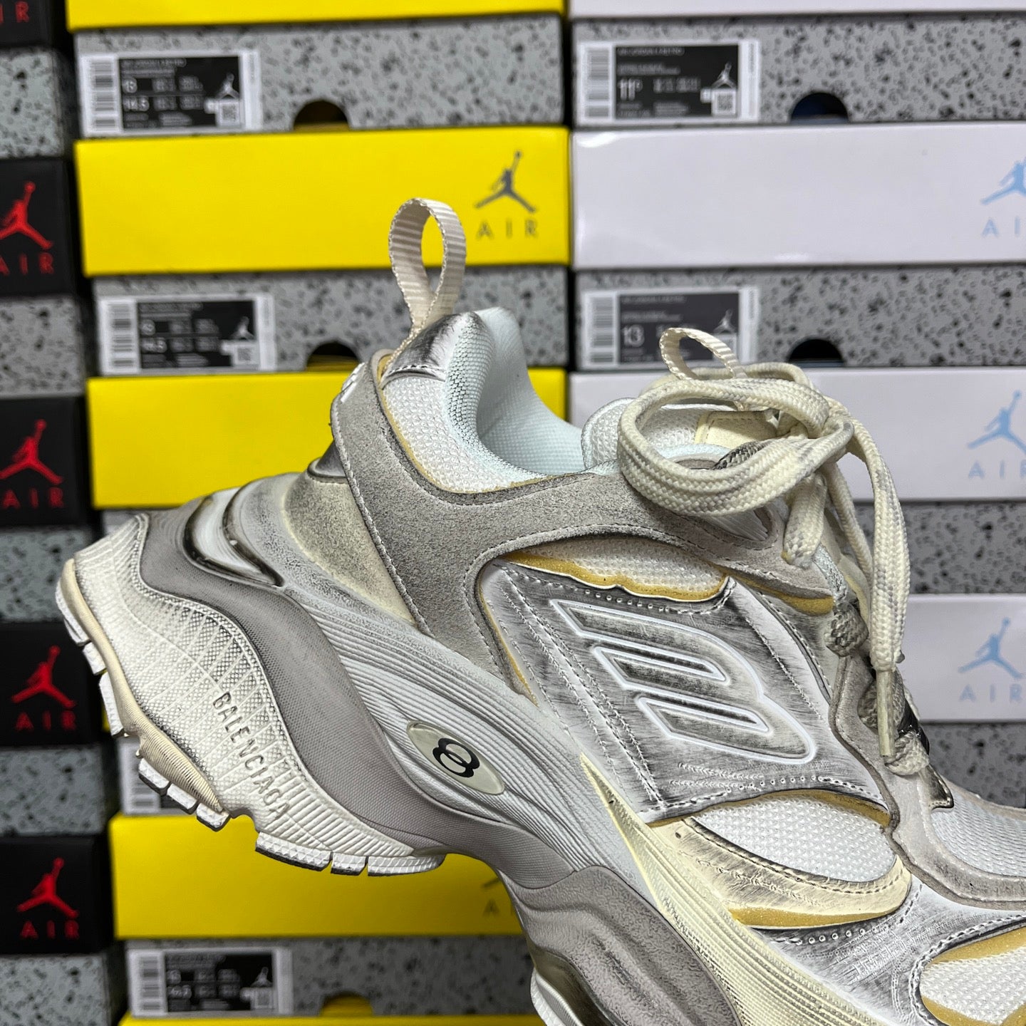 Balenciaga unisex sneakers, metallic silver upper with lace-up top and gold details