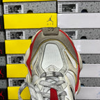 Balenciaga Air sneaker tongue and laces, metallic silver with red edge accents