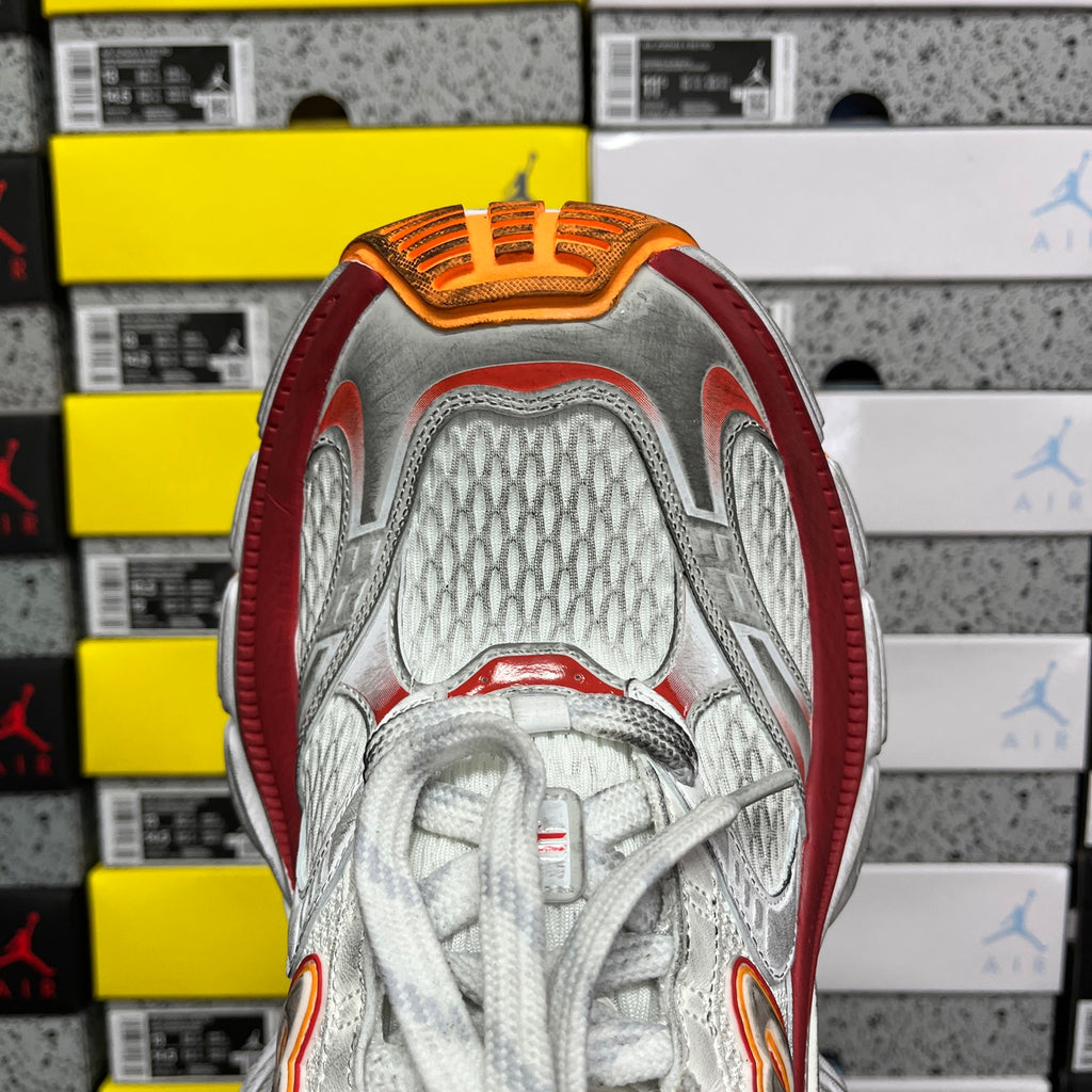 Balenciaga running shoe heel and collar, white mesh with red lining and orange detail