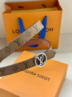 Louis Vuitton monogram belt with gold buckle and studded strap detail