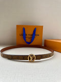 Louis Vuitton monogram belt with gold-tone round buckle on brown strap