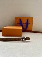 Louis Vuitton monogram belt with gold-tone round buckle on brown strap