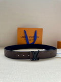 Louis Vuitton belt with dark brown strap and large LV logo buckle