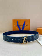 Louis Vuitton belt with navy monogram canvas and gold-tone buckle